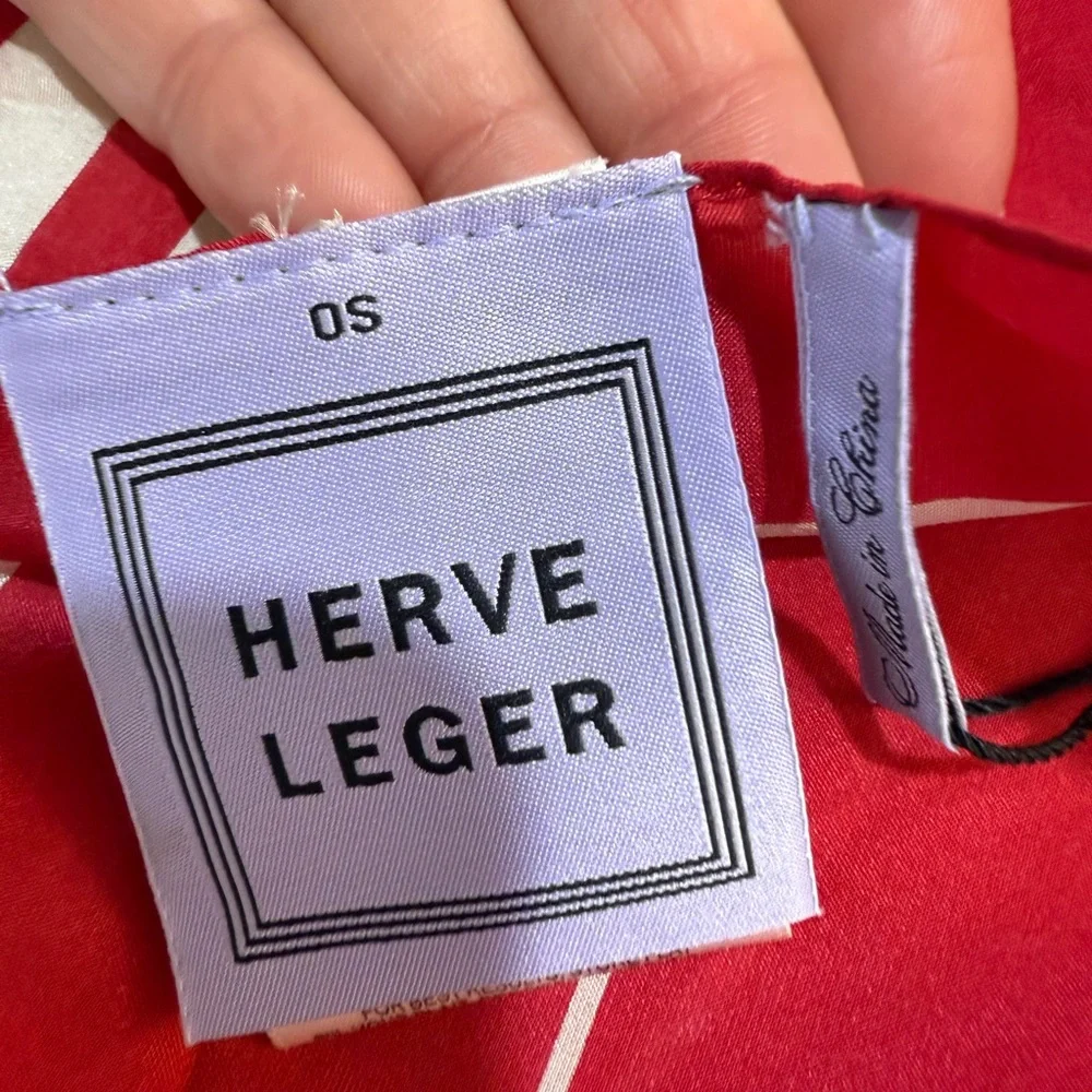 Herve Leger 100% Silk Striped Scarf Red White OS New With Tags